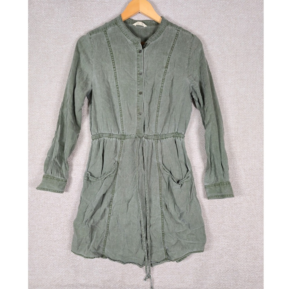Women’s Olive Green Button-Front Drawstring Dress